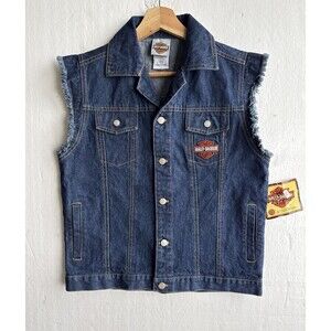 NWT Harley Davidson Denim Biker Vest Youth Size L (14/16) Cutoff Distressed
